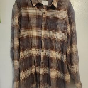 PacSun Men's Plaid Button-Down Shirt in Brown and Cream